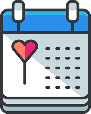 Icon: A calendar with a heart shape